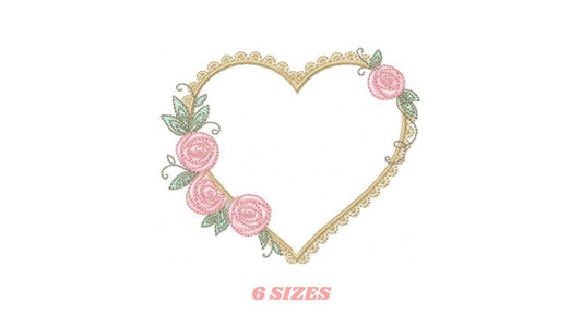 Heart with roses embroidery designs - Monogram Flower frame machine embroidery pattern - Monogram Frame file - pes Instant download pes jef