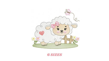 Female Sheep with bow embroidery design - Lamb with butterfly machine embroidery pattern - Newborn baby girl file - Instant download pes jef