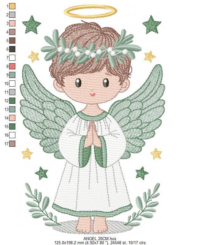 Angel embroidery designs - Angelic Baby boy machine embroidery pattern - Boy with wings and halo embroidery file - instant download pes jef