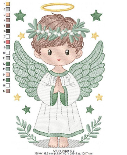 Angel embroidery designs - Angelic Baby boy machine embroidery pattern - Boy with wings and halo embroidery file - instant download pes jef