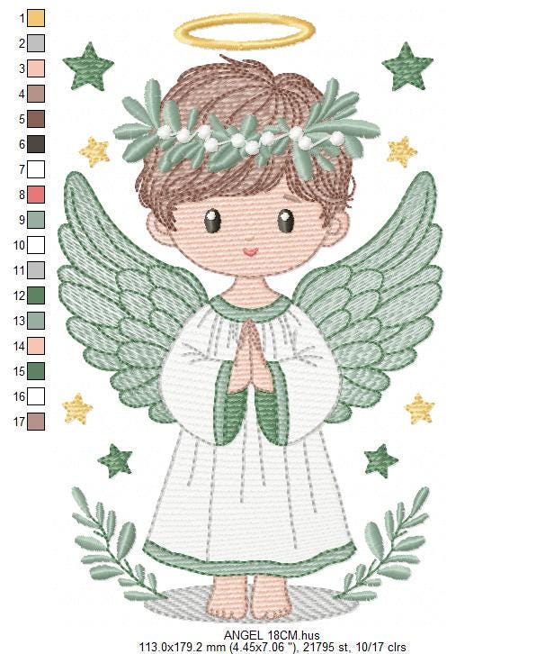 Angel embroidery designs - Angelic Baby boy machine embroidery pattern - Boy with wings and halo embroidery file - instant download pes jef