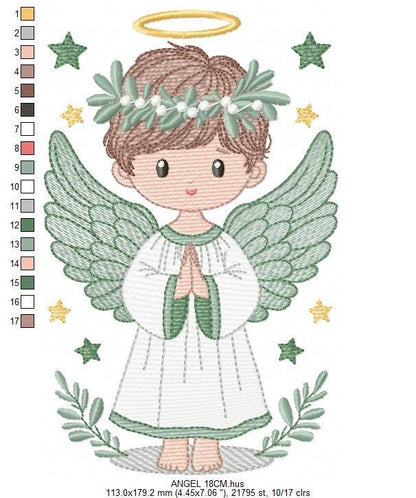 Angel embroidery designs - Angelic Baby boy machine embroidery pattern - Boy with wings and halo embroidery file - instant download pes jef