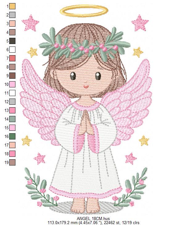 Angel embroidery designs - Angelic Baby girl machine embroidery pattern - Girl with wings and halo embroidery file - instant download pes