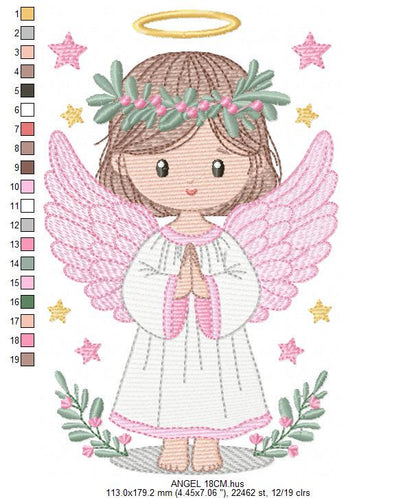 Angel embroidery designs - Angelic Baby girl machine embroidery pattern - Girl with wings and halo embroidery file - instant download pes