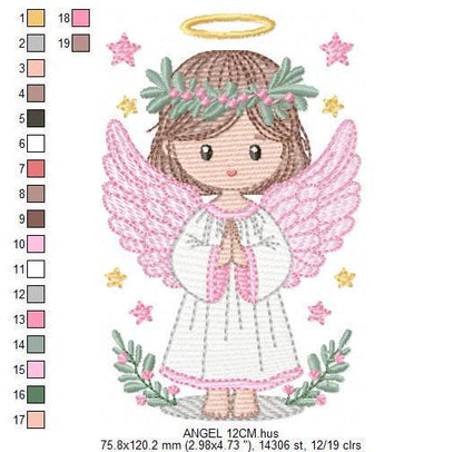Angel embroidery designs - Angelic Baby girl machine embroidery pattern - Girl with wings and halo embroidery file - instant download pes
