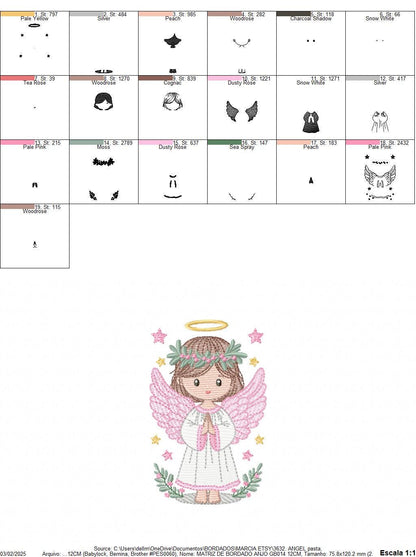 Angel embroidery designs - Angelic Baby girl machine embroidery pattern - Girl with wings and halo embroidery file - instant download pes
