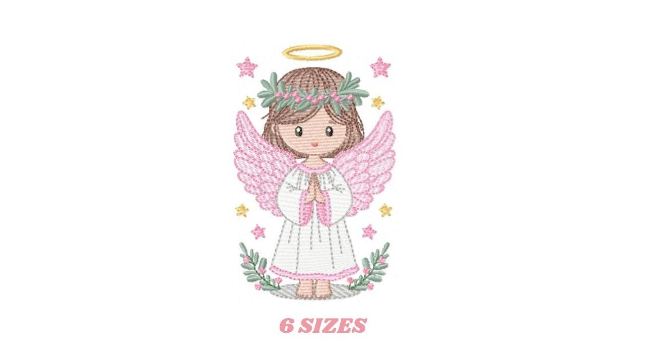 Angel embroidery designs - Angelic Baby girl machine embroidery pattern - Girl with wings and halo embroidery file - instant download pes