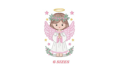 Angel embroidery designs - Angelic Baby girl machine embroidery pattern - Girl with wings and halo embroidery file - instant download pes