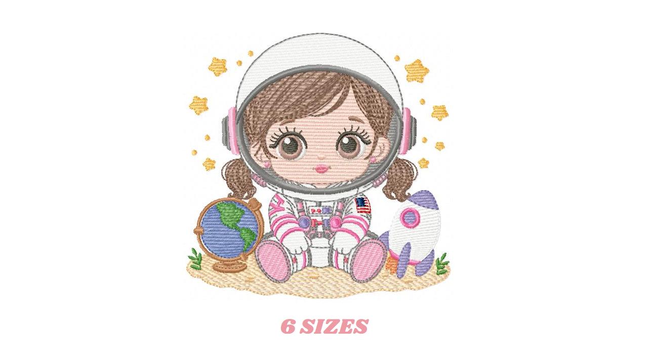 Baby Girl Astronaut embroidery designs - Space Rocket machine embroidery pattern - Rocket Planets file - instant download pes jef dst hus