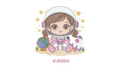 Baby Girl Astronaut embroidery designs - Space Rocket machine embroidery pattern - Rocket Planets file - instant download pes jef dst hus