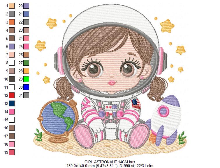 Baby Girl Astronaut embroidery designs - Space Rocket machine embroidery pattern - Rocket Planets file - instant download pes jef dst hus