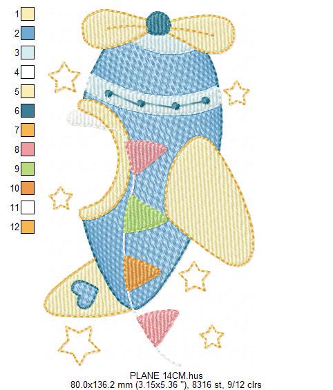 Plane with stars embroidery designs - Colorful Airplane machine embroidery pattern - Vehicle baby boy file - Instant digital download pes