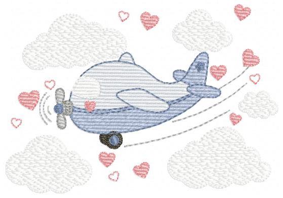 Plane embroidery designs - Airplane with clouds and hearts machine embroidery pattern - Baby boy Vehicle file - Instant download pes jef dst