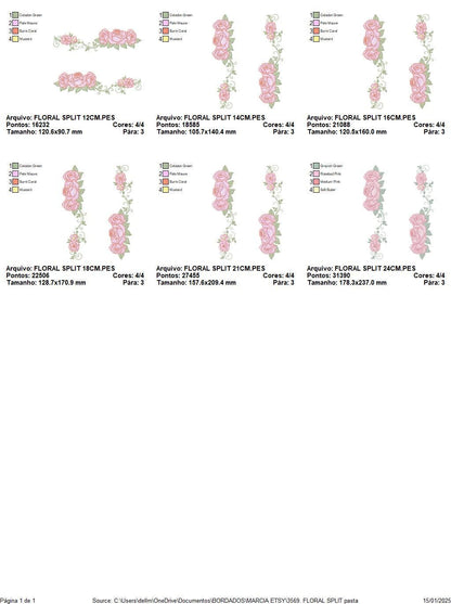 Roses split embroidery designs - Flower Kitchen Towel divider machine embroidery pattern - Entwined roses file - Instant download pes jef