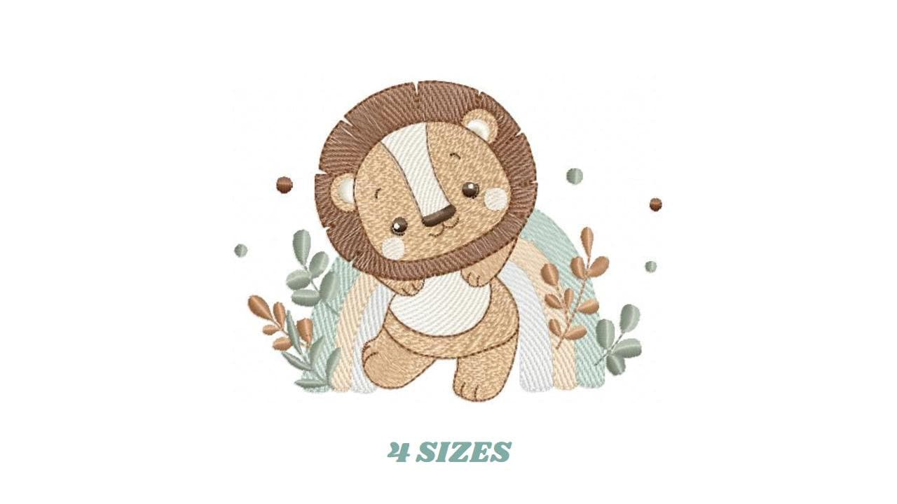 Lion with rainbow embroidery designs - Safari animal machine embroidery pattern - Newborn Baby boy file - Instant download pes jef dst vp3