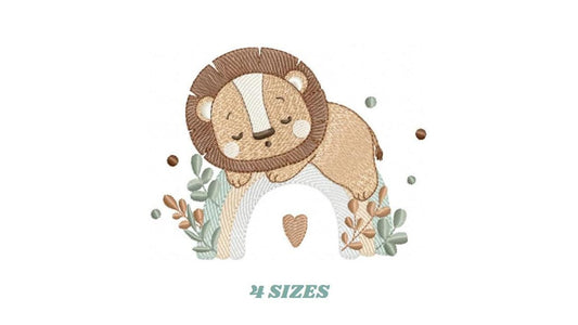 Sleeping Lion King embroidery designs - Safari animal with rainbow machine embroidery pattern - Newborn Baby boy file - instant download pes