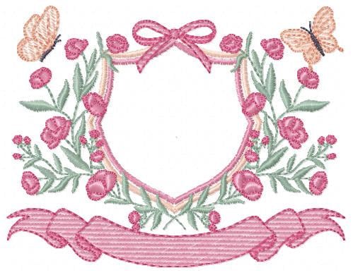 Frame with flowers and butterflies embroidery designs - Floral Laurel Shield machine embroidery pattern - Baby girl file - Instant download