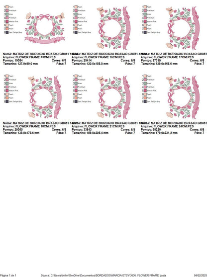 Frame with flowers and butterflies embroidery designs - Floral Laurel Shield machine embroidery pattern - Baby girl file - Instant download