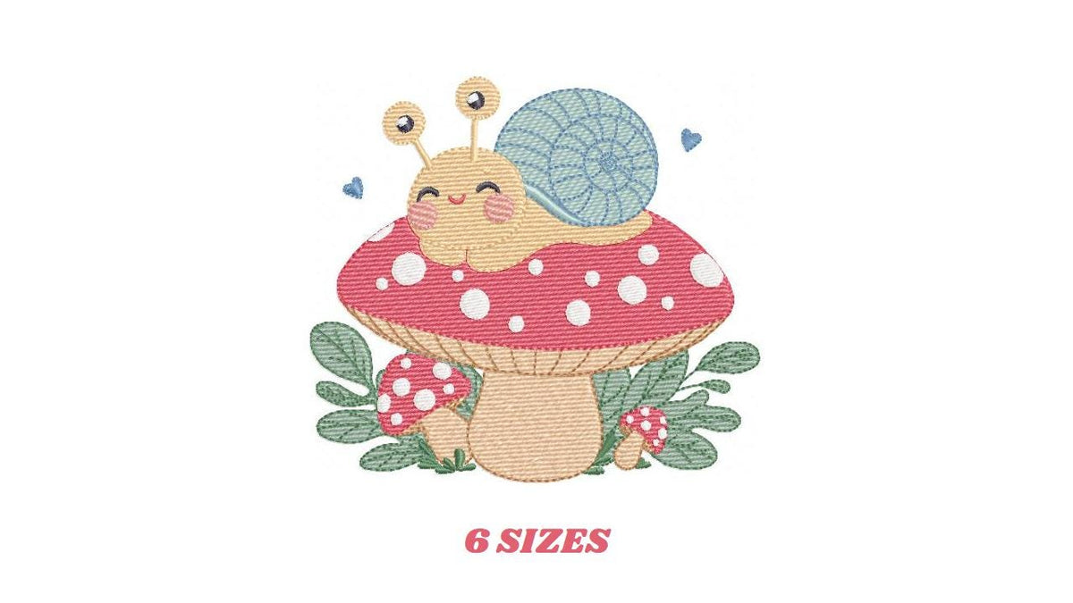 Snail and Mushroom embroidery design - Toad machine embroidery pattern - Fantasy Magical Garden Forest file - Instant download pes jef dst
