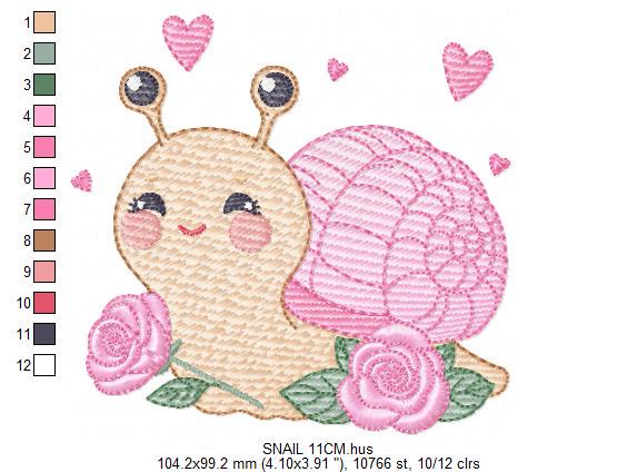 Snail with hearts embroidery design - Insect Animal with roses machine embroidery pattern - Slug Garden Bug file - Instant download pes jef
