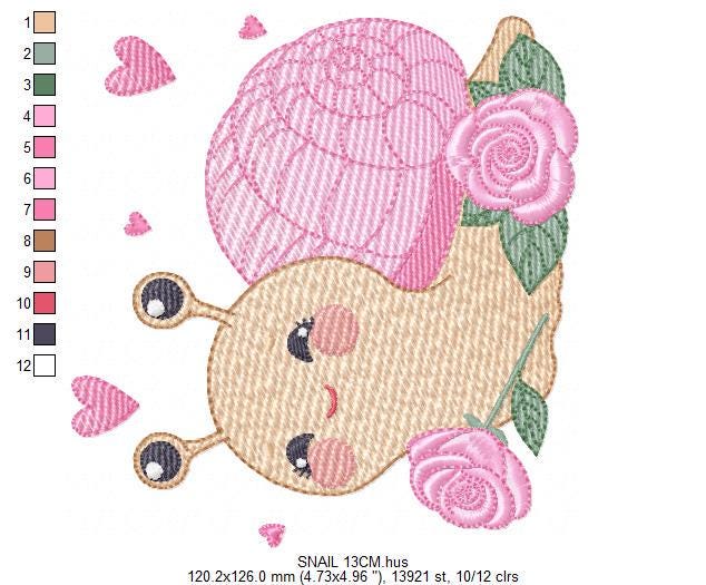 Snail with hearts embroidery design - Insect Animal with roses machine embroidery pattern - Slug Garden Bug file - Instant download pes jef