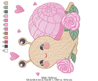Snail with hearts embroidery design - Insect Animal with roses machine embroidery pattern - Slug Garden Bug file - Instant download pes jef