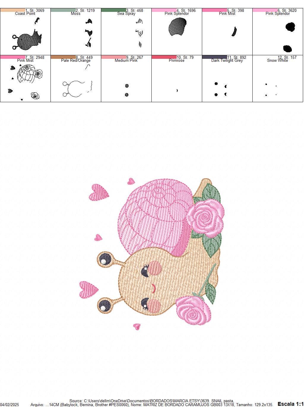 Snail with hearts embroidery design - Insect Animal with roses machine embroidery pattern - Slug Garden Bug file - Instant download pes jef