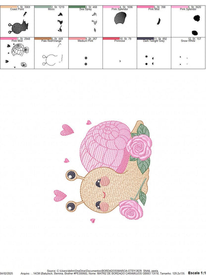Snail with hearts embroidery design - Insect Animal with roses machine embroidery pattern - Slug Garden Bug file - Instant download pes jef
