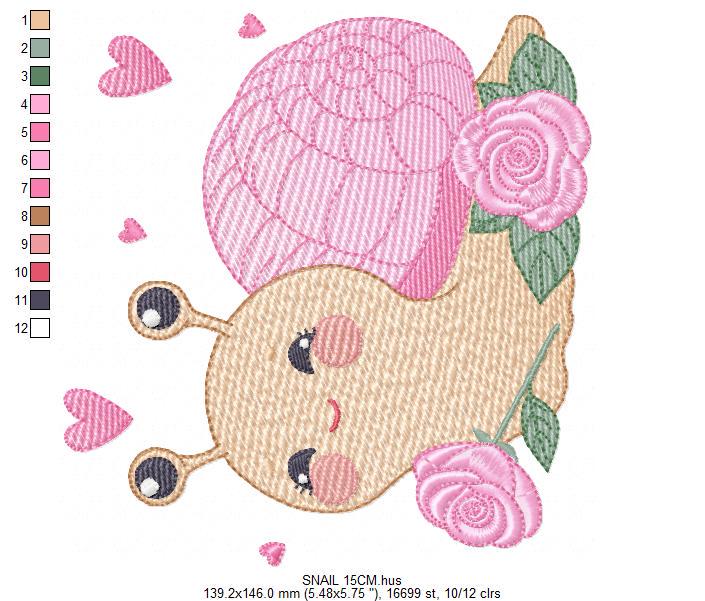 Snail with hearts embroidery design - Insect Animal with roses machine embroidery pattern - Slug Garden Bug file - Instant download pes jef