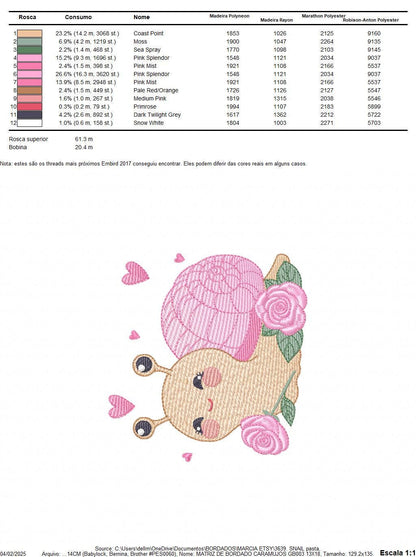 Snail with hearts embroidery design - Insect Animal with roses machine embroidery pattern - Slug Garden Bug file - Instant download pes jef