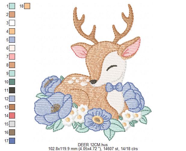 Deer with flowers embroidery design - Sleeping Stag Animal machine embroidery pattern - Baby Boy Fawn file - Instant download pes jef dst