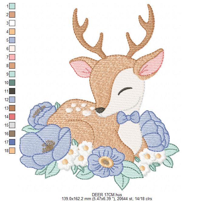Deer with flowers embroidery design - Sleeping Stag Animal machine embroidery pattern - Baby Boy Fawn file - Instant download pes jef dst