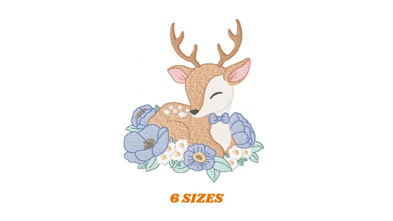 Deer with flowers embroidery design - Sleeping Stag Animal machine embroidery pattern - Baby Boy Fawn file - Instant download pes jef dst