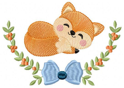 Sleeping Fox embroidery designs - Red Fox with laurel frame machine embroidery pattern - Baby Boy Woodland Animal file - Instant download