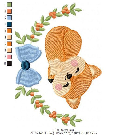 Sleeping Fox embroidery designs - Red Fox with laurel frame machine embroidery pattern - Baby Boy Woodland Animal file - Instant download