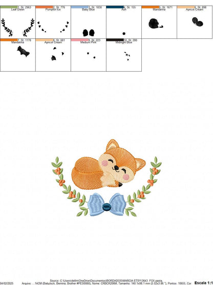Sleeping Fox embroidery designs - Red Fox with laurel frame machine embroidery pattern - Baby Boy Woodland Animal file - Instant download