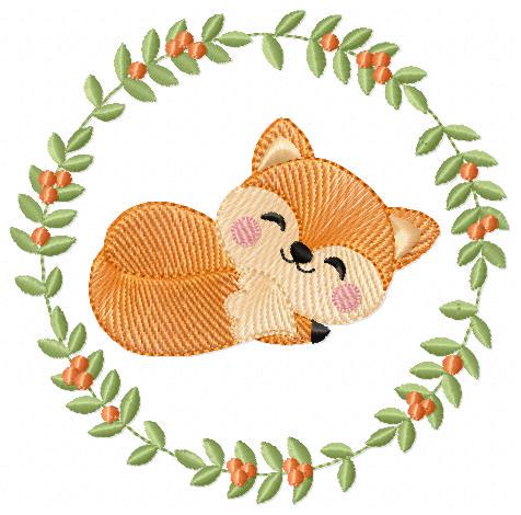 Fox with laurel frame embroidery designs - Sleeping Red Fox machine embroidery pattern - Woodland Animal file - Baby boy - Instant download
