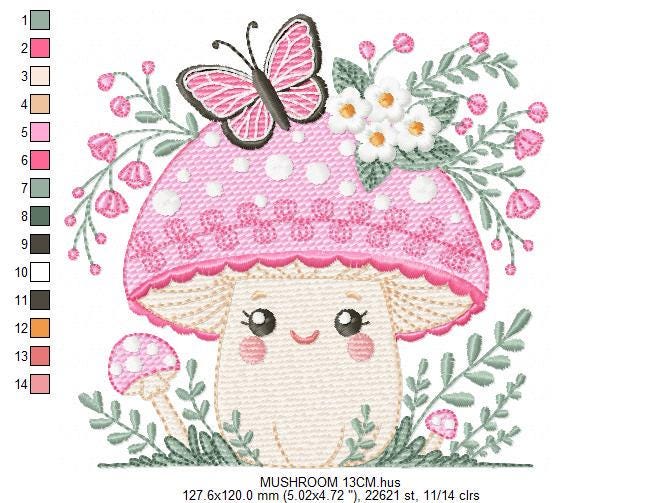 Mushroom with flowers embroidery designs - Toad with butterflies machine embroidery pattern - Kitchen Towel file - Instant download pes jef