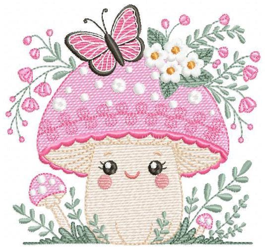 Mushroom with flowers embroidery designs - Toad with butterflies machine embroidery pattern - Kitchen Towel file - Instant download pes jef