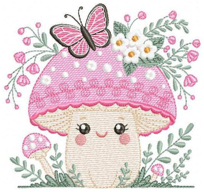 Mushroom with flowers embroidery designs - Toad with butterflies machine embroidery pattern - Kitchen Towel file - Instant download pes jef