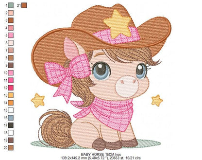 Cowgirl Horse embroidery design - Farm animal machine embroidery pattern - Girl Horse with bandana hat and sherriff file - Instant download