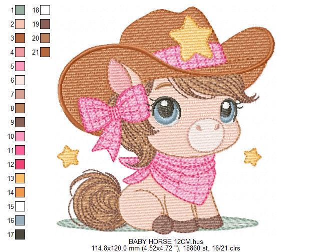Cowgirl Horse embroidery design - Farm animal machine embroidery pattern - Girl Horse with bandana hat and sherriff file - Instant download