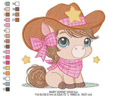 Cowgirl Horse embroidery design - Farm animal machine embroidery pattern - Girl Horse with bandana hat and sherriff file - Instant download