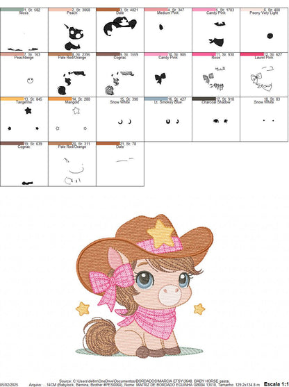 Cowgirl Horse embroidery design - Farm animal machine embroidery pattern - Girl Horse with bandana hat and sherriff file - Instant download