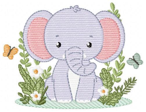 Elephant embroidery designs - Safari Wild Animal machine embroidery pattern - Baby Boy file - Flowers, plants, butterfly - Instant download