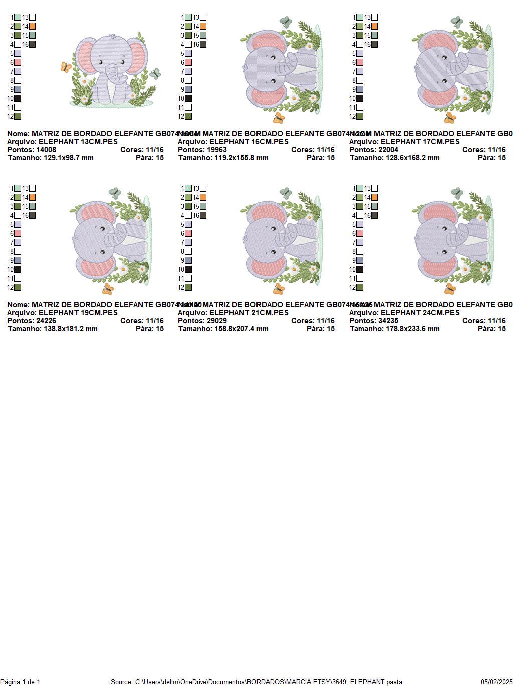 Elephant embroidery designs - Safari Wild Animal machine embroidery pattern - Baby Boy file - Flowers, plants, butterfly - Instant download