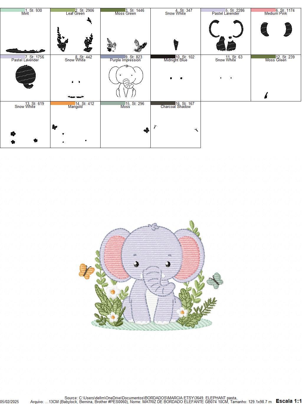 Elephant embroidery designs - Safari Wild Animal machine embroidery pattern - Baby Boy file - Flowers, plants, butterfly - Instant download