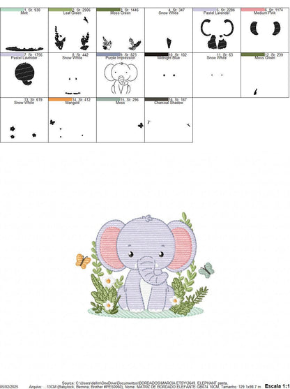 Elephant embroidery designs - Safari Wild Animal machine embroidery pattern - Baby Boy file - Flowers, plants, butterfly - Instant download