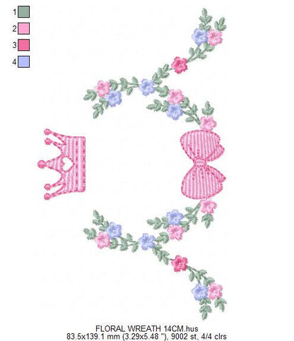 Roses laurel with Crown and bow embroidery designs - Flower Wreath with lace pattern - Newborn monogram file - Instant download pes jef dst
