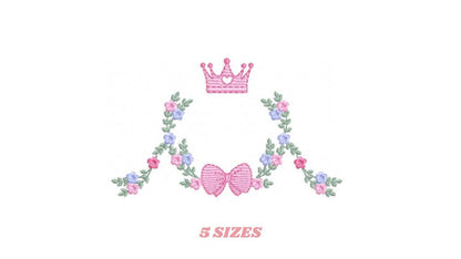 Roses laurel with Crown and bow embroidery designs - Flower Wreath with lace pattern - Newborn monogram file - Instant download pes jef dst